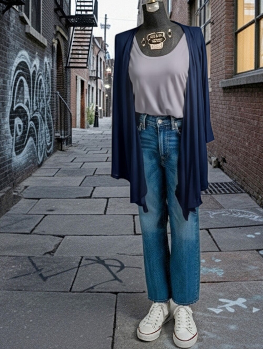 Ellen Tracy Light Knit Navy Draped Ten Way Blouse Size 1X